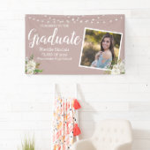 モダンフォトフラワーストリングライトピンク卒業 横断幕 (インサイチュ)