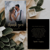 モダンフォトブラック金ゴールドスシンプルクリプト結婚の サンキューカード