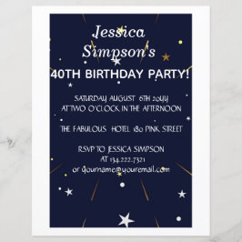 モダンフォトブルー40歳の誕生日パーティー |招待状