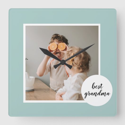 モダンフォトミントラブリーグランマギフト スクエア壁時計 (正面)