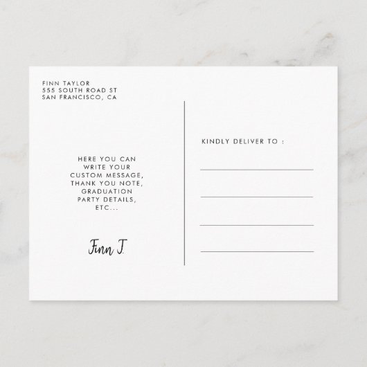 モダンフォントの卒業写真の招待状 ポストカード (裏面)