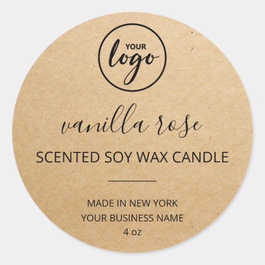 モダンフォントクラフト紙キャンドルロゴラベル ラウンドシール (正面)