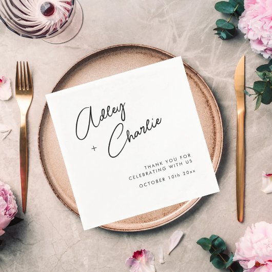 モダンフォントブラック&ホワ結婚イトのカップル名 スタンダードカクテルナプキン