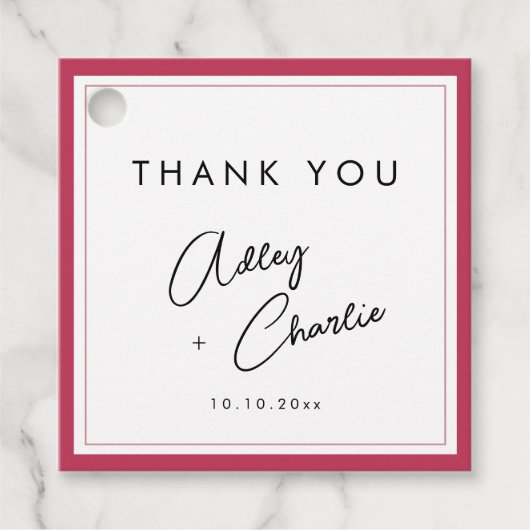 モダンフォントマゼンダとブラックミニマル結婚の フェイバータグ (正面)