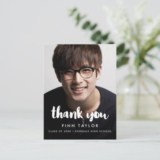 モダンフォント卒業写真ありがとう ポストカード (スタンド正面)