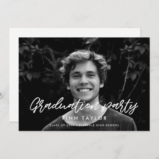 モダンフォント卒業記念パーティーへの招待 案内状 (正面/裏面)