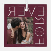 モダンフォーエバー・カップルの写真&年 ガラスオーナメント (裏面)