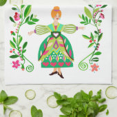 モダンフォークアートスタイル赤毛フラワーガール キッチンタオル (折り畳み)