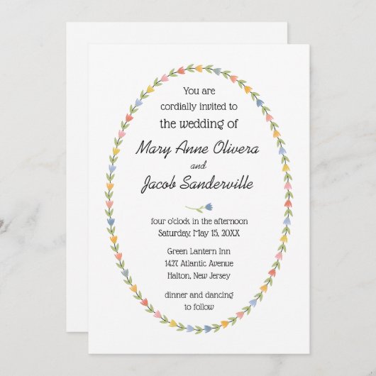 モダンフォークアートフラワーズ結婚式招待状 招待状 (正面/裏面)