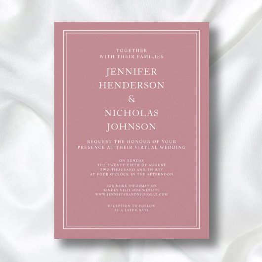 モダンフォーマルエレガントほこりっぽいバラ結婚の仮想 招待状