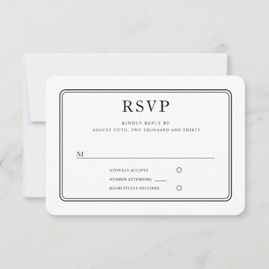 モダンフォーマルエレガント白黒結婚の 出欠カード (正面)