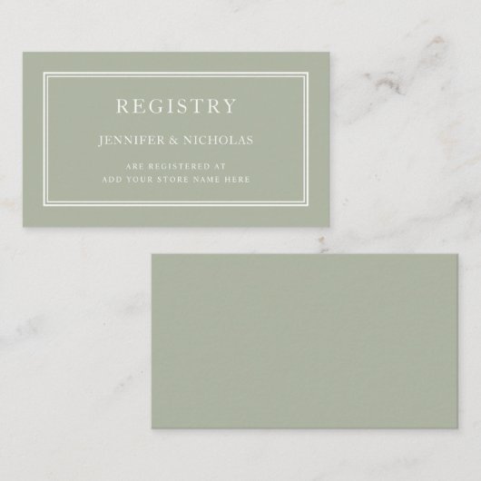 モダンフォーマルエレガントSage Green結婚の登記簿 エンクロージャーカード (正面/裏面)