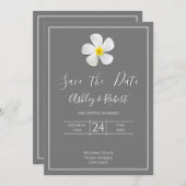 モダンフォーマルクラシックグレーの白、日救付 招待状 (正面/裏面)