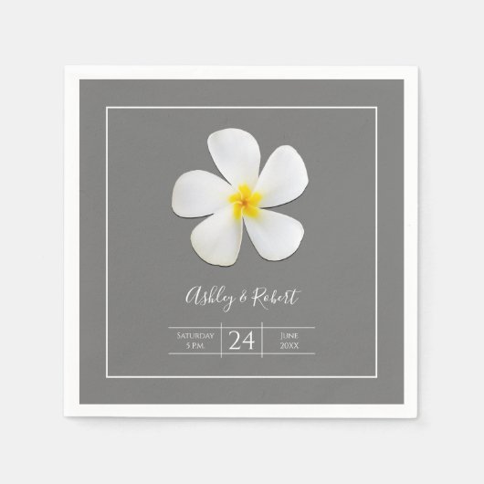 モダンフォーマルクラシック白のグレー結婚の スタンダードカクテルナプキン (正面)