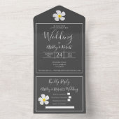 モダンフォーマルクラシック白のダークグレイ結婚ズ オールインワン招待状 (内側)