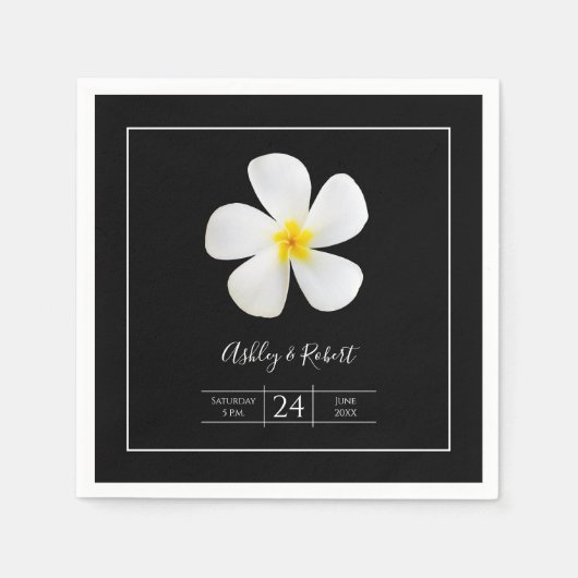 モダンフォーマルクラシック白の黒結婚の スタンダードカクテルナプキン (正面)