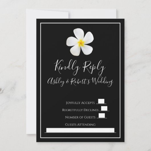 モダンフォーマルクラシック、ホワイトオンブラックウェディングRSVP 招待状 (正面)