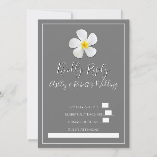 モダンフォーマルクラシックRSVP、White on Gray 招待状 (正面)