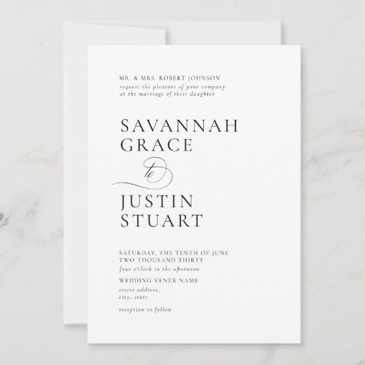 モダンフォーマル白結婚色 招待状 (正面)