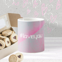 モダンフォームローラー ハッシュタグ #loveyou ピンク&グレー コーヒーマグカップ