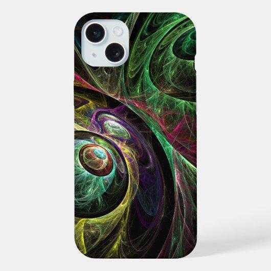 モダンフラクタルグリーンゴールドアブストラクトアート Eye to Eye iPhoneケース (裏面)