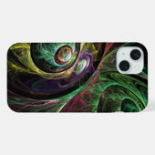 モダンフラクタルグリーンゴールドアブストラクトアート Eye to Eye iPhoneケース (裏面横)