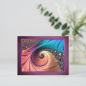モダンフラクタル紫カラフル抽象芸術金属 ポストカード (スタンド正面)
