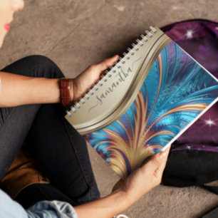 モダンフラクタル青金ゴールド手書き名 ノートブック