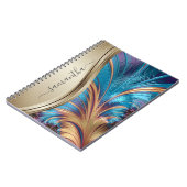 モダンフラクタル青金ゴールド手書き名 ノートブック (左側)