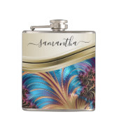 モダンフラクタル青金ゴールド手書き名 フラスク (正面)