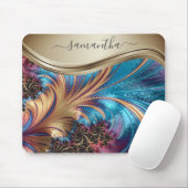 モダンフラクタル青金ゴールド手書き名 マウスパッド (マウス)