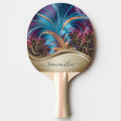 モダンフラクタル青金ゴールド手書き名 卓球ラケット (正面)