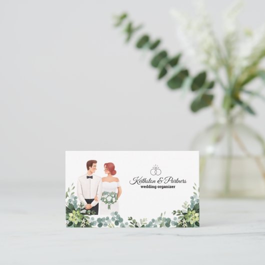 モダンフラワーの結婚式のカスタムテキスト 名刺 (スタンド正面)