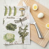 モダンフランスのヴィンテージ菜園 キッチンタオル (四つ折り)