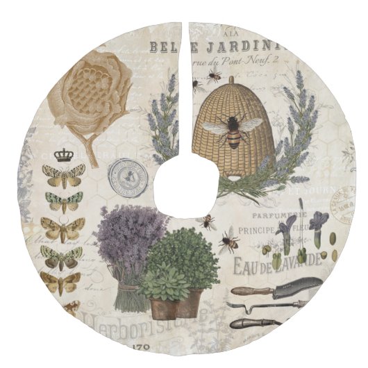 モダンフランスのヴィンテージ農家ミツバチ フェイクリネンツリースカート (正面)