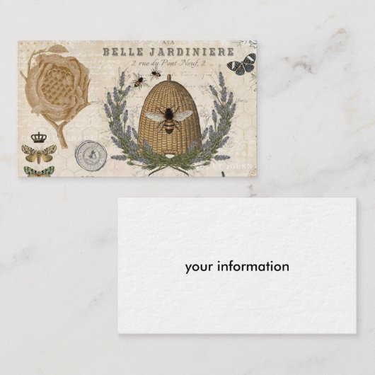 モダンフランスのヴィンテージ農家ミツバチ 名刺 (正面/裏面)