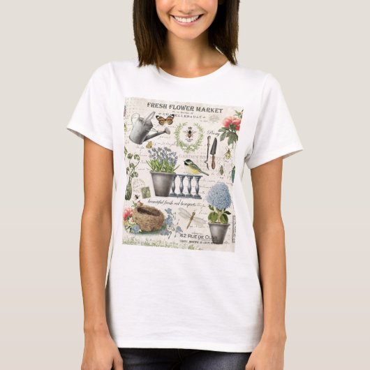 モダンフランスのヴィンテージ農家花園 Tシャツ (正面)