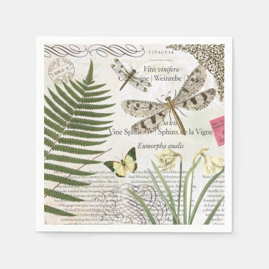 モダンフランスのヴィンテージ スタンダードカクテルナプキン (正面)