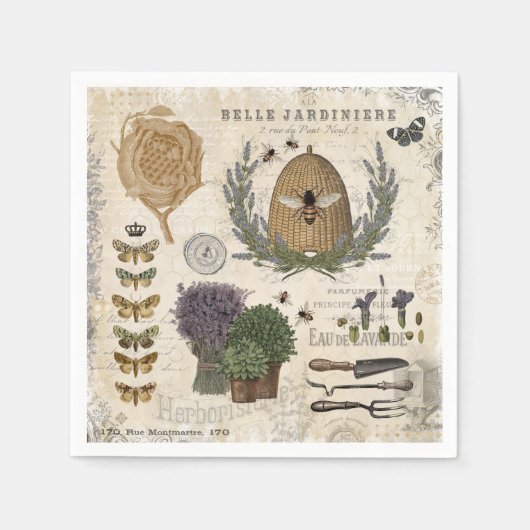 モダンフランスのヴィンテージ スタンダードカクテルナプキン (正面)