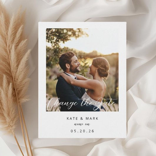 モダンフレームフォト 結婚式の日程変更 ポストカード