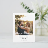 モダンフレームフォト 結婚式の日程変更 ポストカード (スタンド正面)