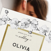 モダンフレーム ブラック ホワイト オーキッド ゴールド ウェディング 招待状