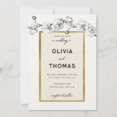 モダンフレーム ブラック ホワイト オーキッド ゴールド ウェディング 招待状 (正面)