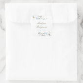 モダンフローラお気に入りステッカー – アクアブルー スクエアシール (バッグ)