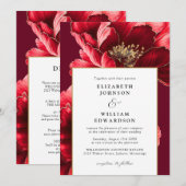 モダンフローラと金ゴールドが共に詰め結婚込む 招待状 (正面/裏面)