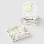 モダンフローラのカスタムパーソナライズされた結婚式 ストーンコースター (横)