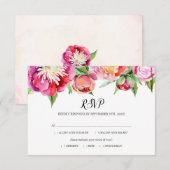 モダンフローラの水の色コーラルピーニー結婚ズ 出欠カード (正面/裏面)