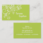 モダンフローラの渦巻き旋回と鳥のライトグリーン 名刺 (正面/裏面)