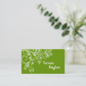モダンフローラの渦巻き旋回と鳥の緑 名刺 (スタンド正面)
