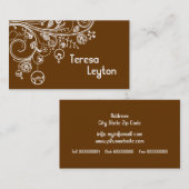 モダンフローラの渦巻き旋回と鳥の茶色 名刺 (正面/裏面)